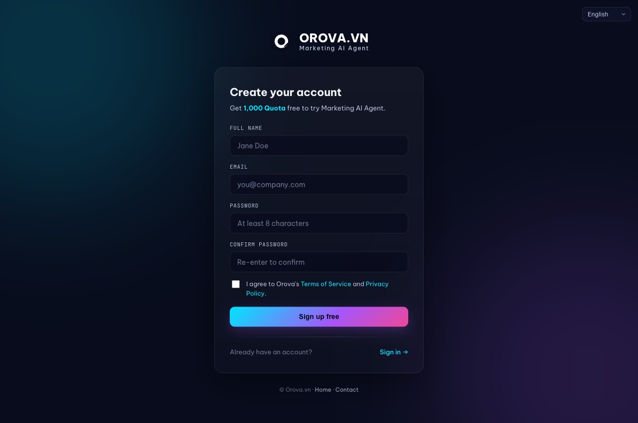 Orova sign-up form