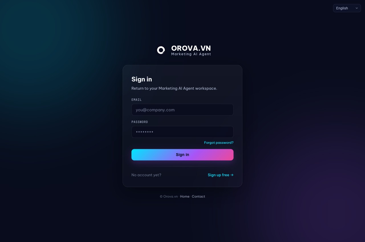 Orova sign-in screen