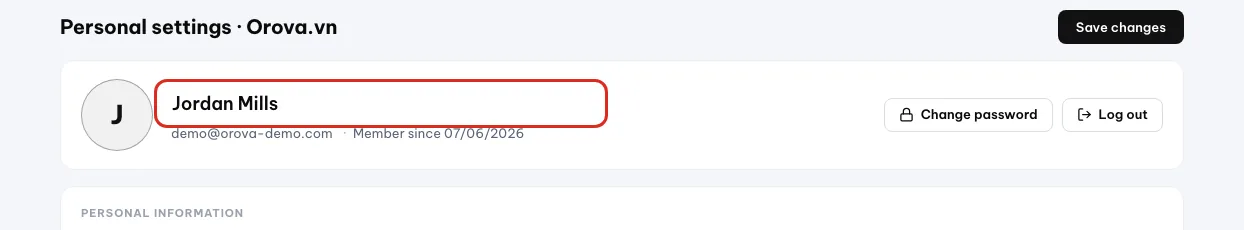 Campo Nome completo evidenziato nella pagina Account