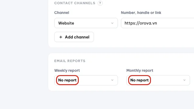 Selettori dei report email settimanali e mensili evidenziati