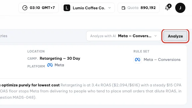 Tombol Analisis di samping menu Analisis dengan AI disorot