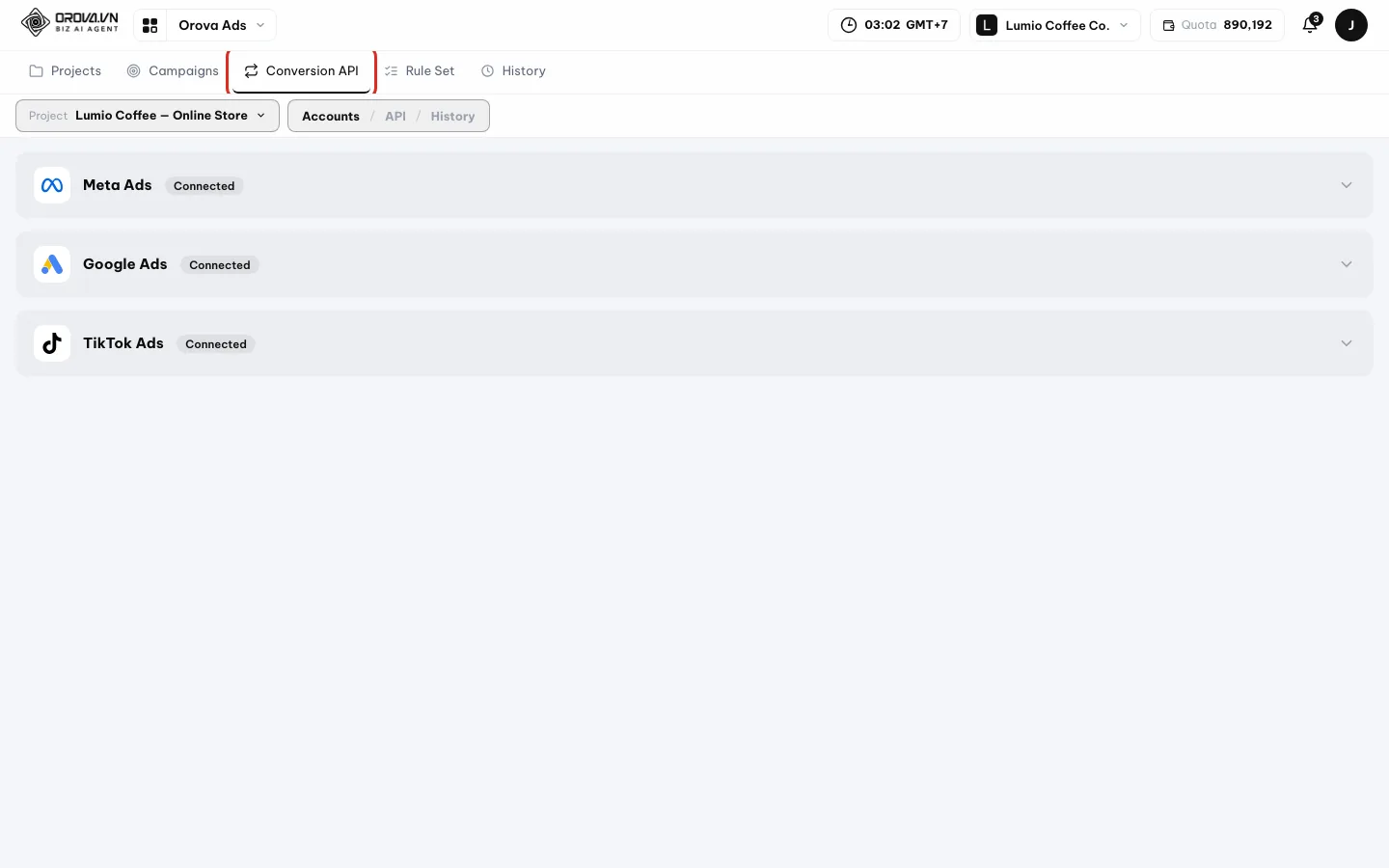 Halaman Conversion API dengan tab Conversion API disorot
