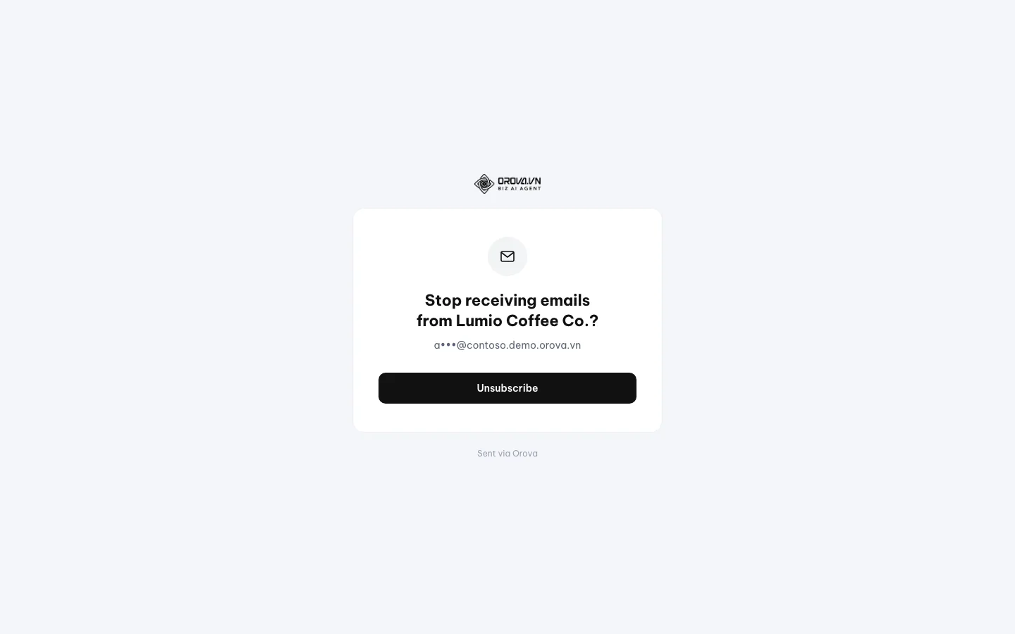 Public page asking Stop receiving emails from Lumio Coffee Co.? with an Unsubscribe button