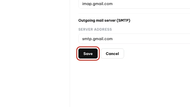 The Save button at the bottom of the Add mailbox form