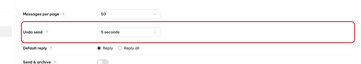 Settings › General with the Undo send setting