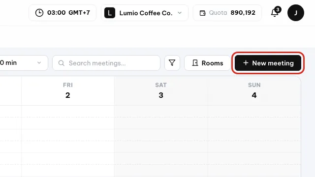 The New meeting button on the calendar
