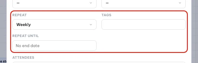 Repeat set to Weekly with the Repeat until option