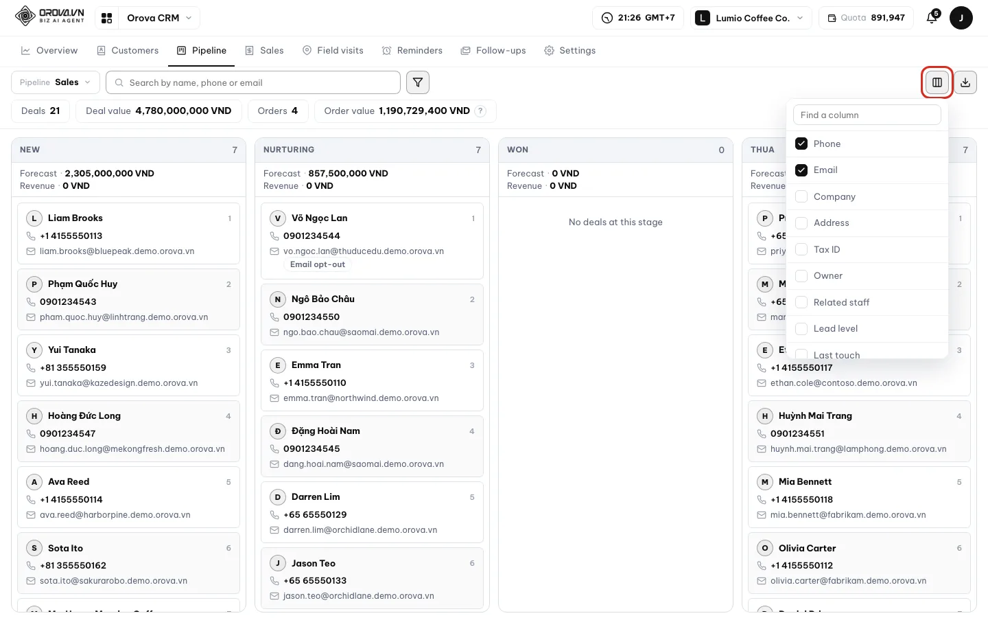 The Card fields box with a list of fields and checkboxes