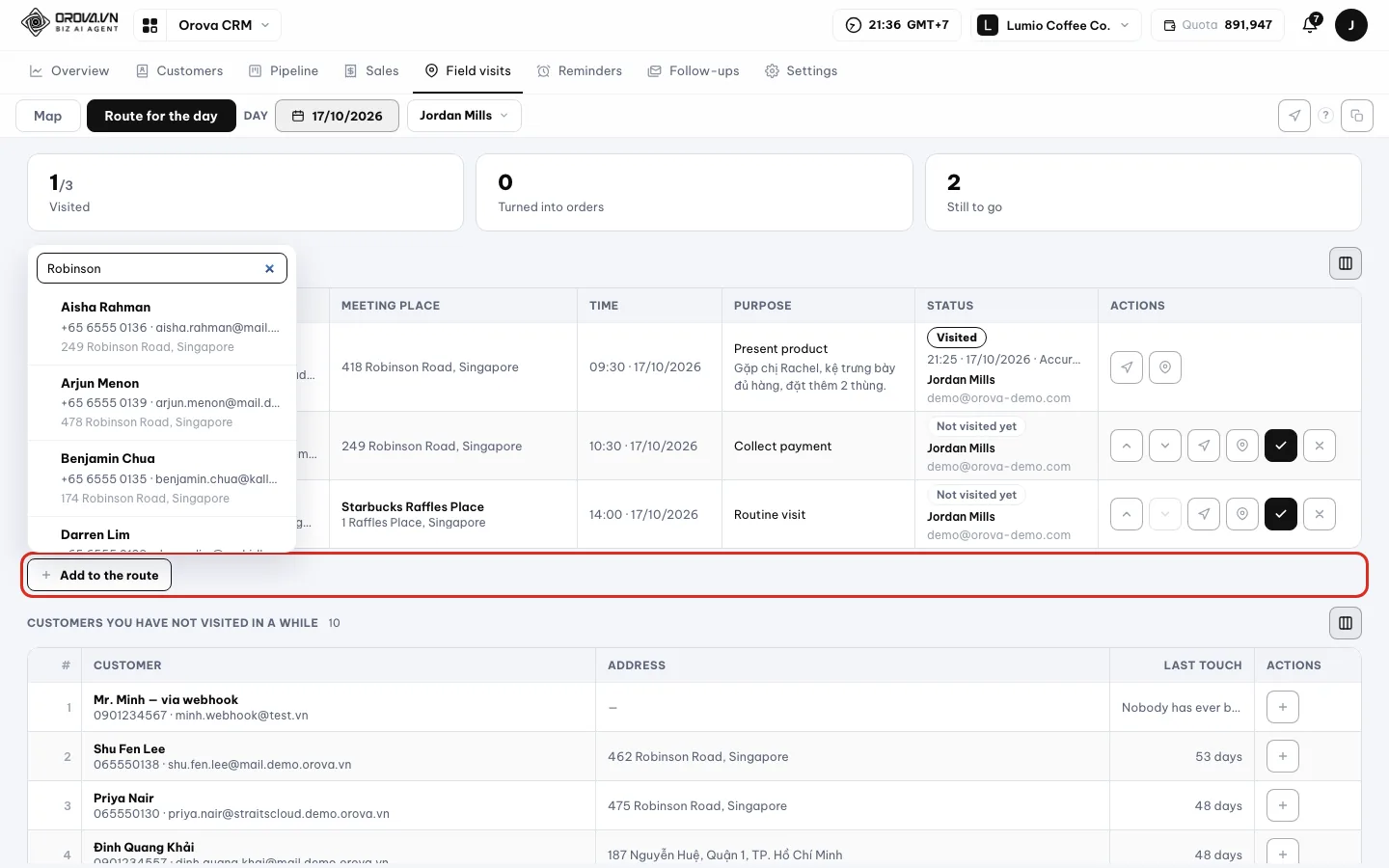 Search for a customer to add box with a name typed and suggested customers below