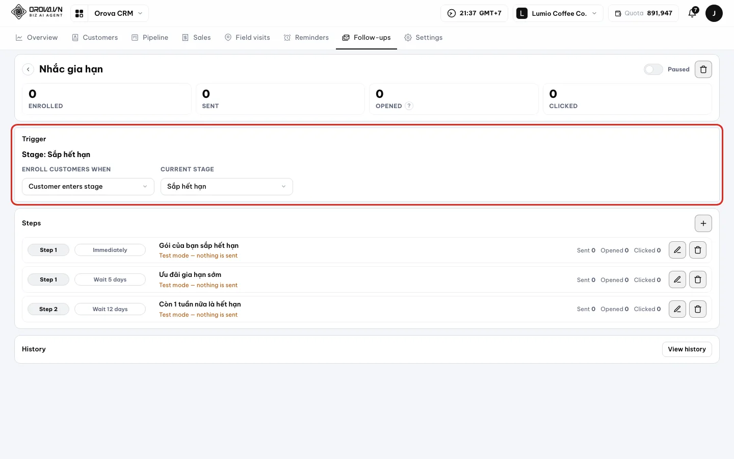 Enroll customers when field open with Customer enters stage, Customer has tag, Customer matches filter
