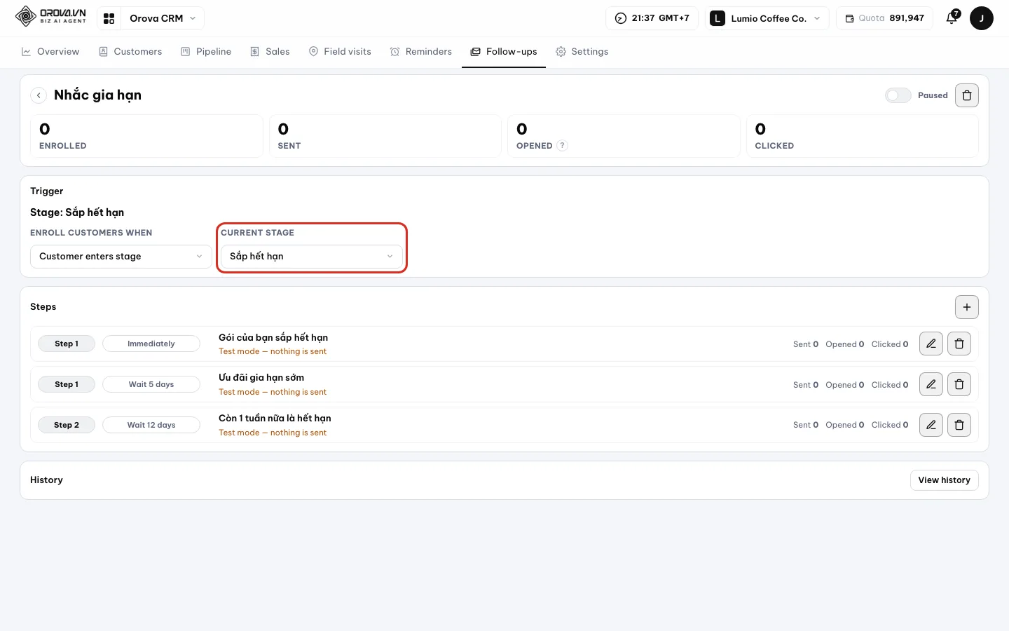 Series step list with After n days, Email template and the Add step button
