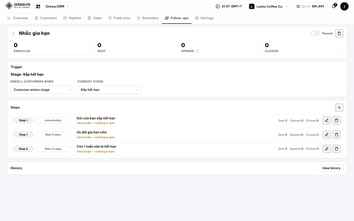 Follow-ups tab in Orova Connect filtered to one series
