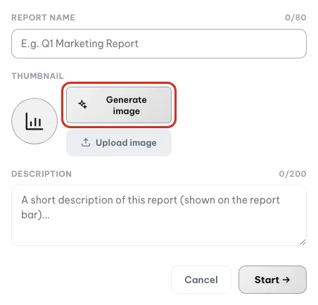 Il pulsante Genera immagine che chiede all'AI di disegnare l'avatar del report