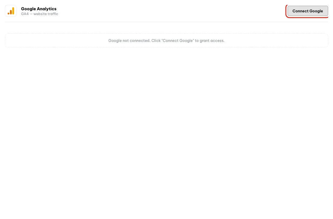 Il pannello Google Analytics con il pulsante Collega Google