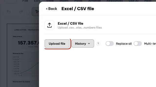 Il pulsante Carica file di una fonte da file esistente