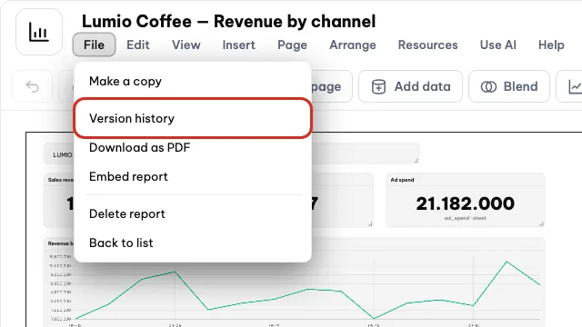 Il menu File con Cronologia versioni evidenziato