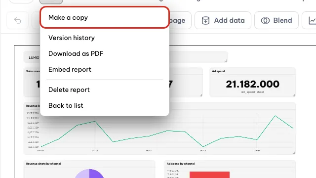 Il menu File con Crea una copia evidenziato