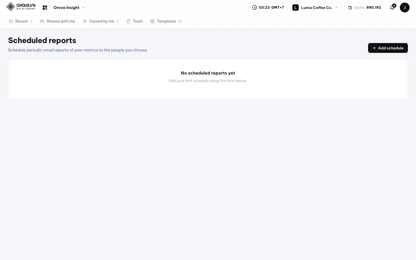 La schermata dei report programmati via email