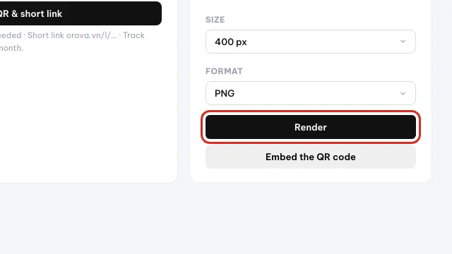 Tombol Render dilingkari di bawah ukuran dan format