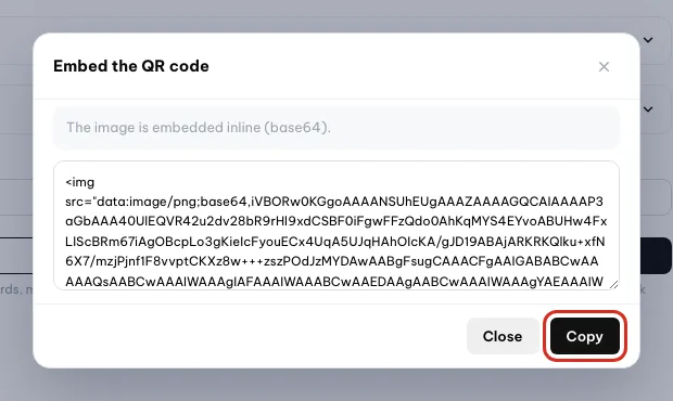Kotak sematkan dengan kode HTML dan tombol Copy dilingkari