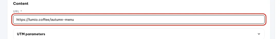 Kolom tautan tujuan pada kode Custom URL