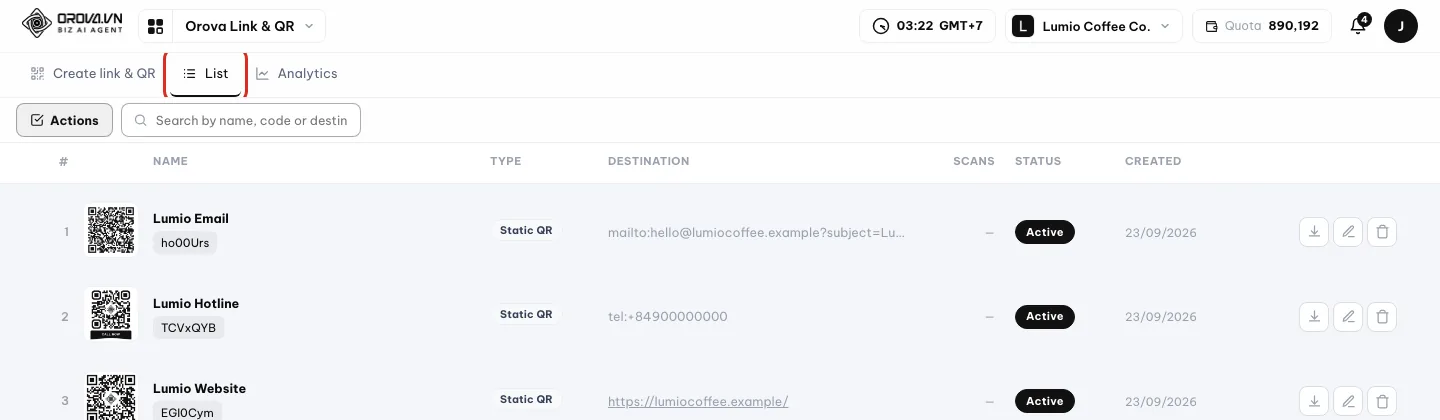 Tab Daftar dilingkari di atas daftar kode