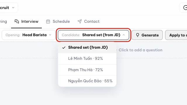 Dropdown Kandidat terbuka dengan daftar kandidat