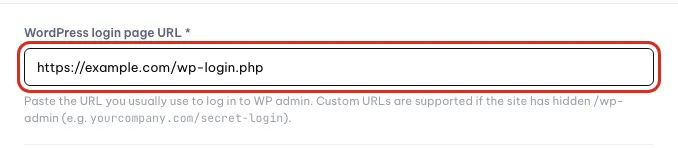 Поле URL страницы входа WordPress