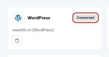 Карточка WordPress со статусом «Подключено»