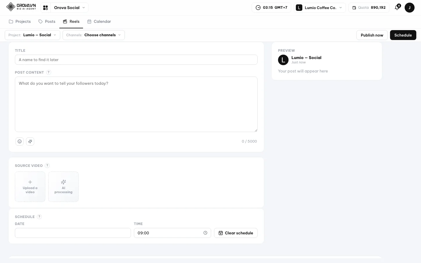 Pembuat Reels yang terbuka dengan blok Video sumber