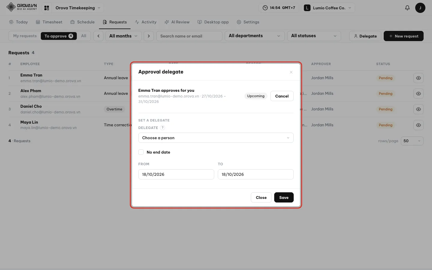 Delegate box with one active delegate