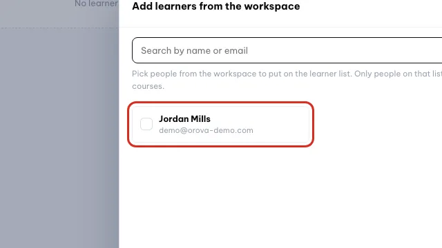 Membro del workspace spuntato nella finestra Aggiungi partecipanti