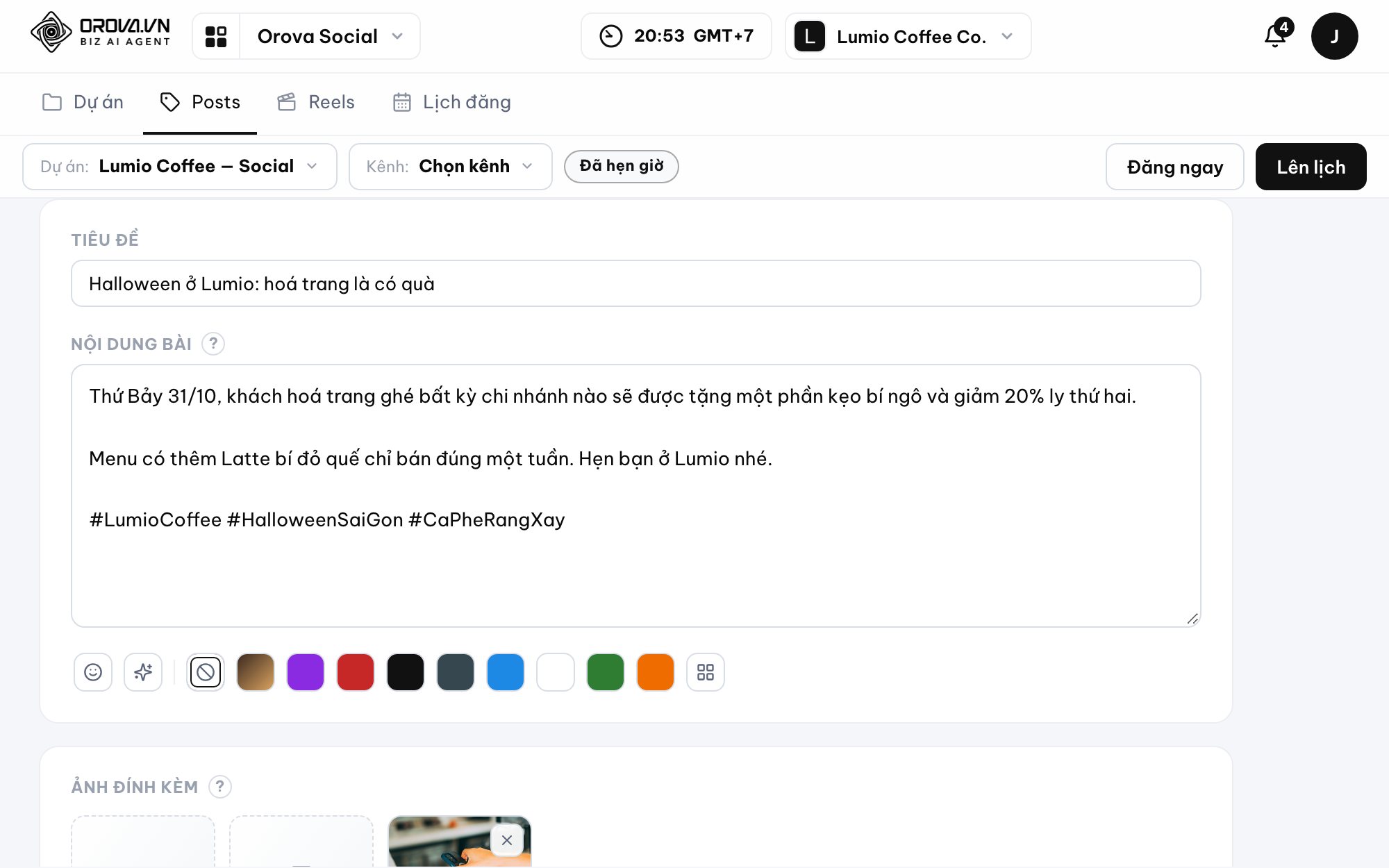Màn soạn bài đa kênh trong Orova Social
