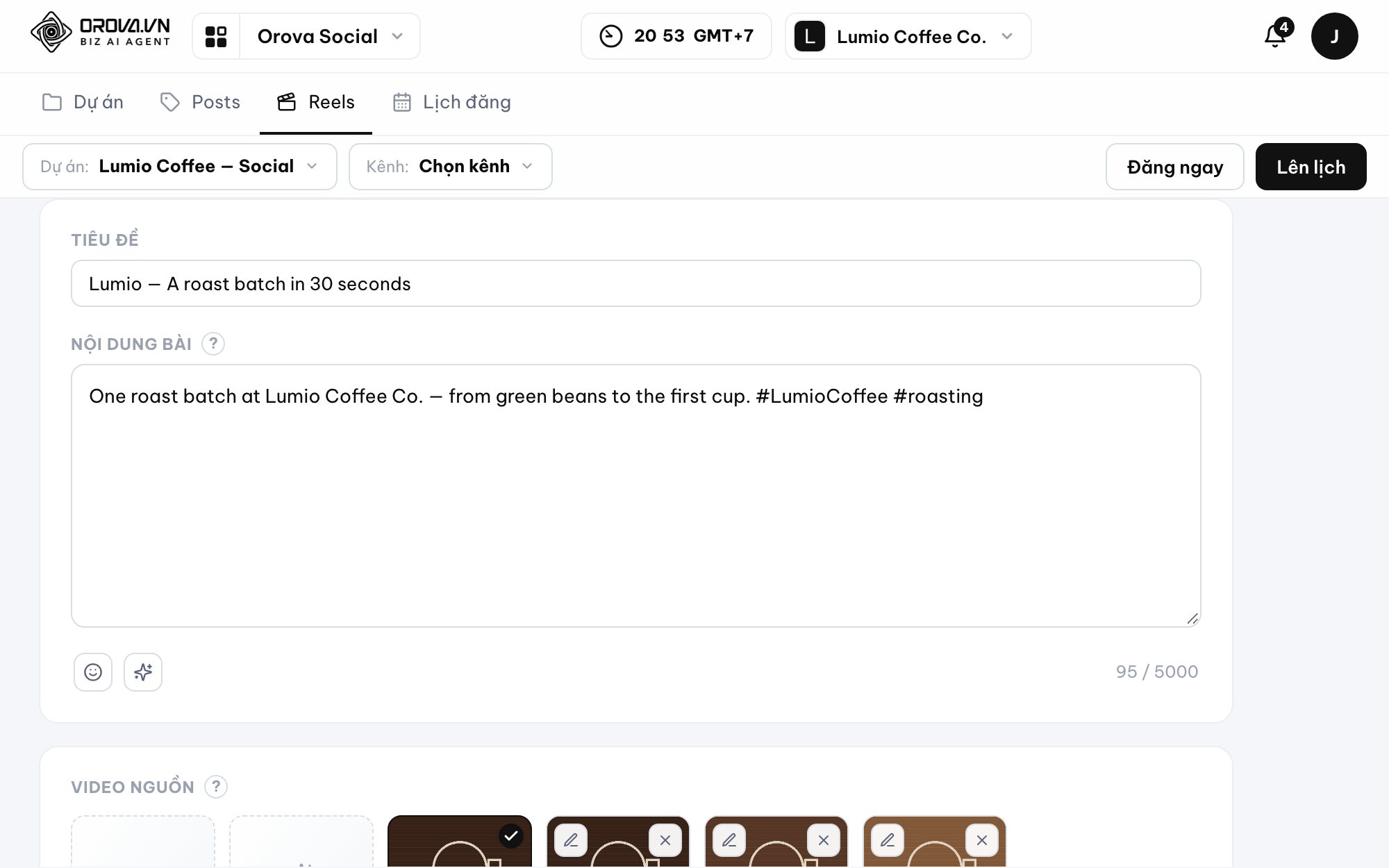Cắt video ngắn trong Orova Social
