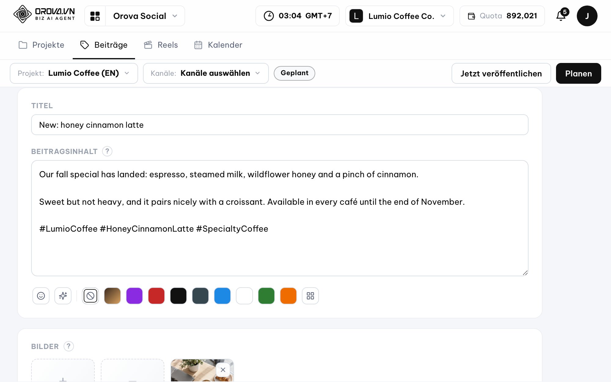 Multi-channel post composer in Orova Social
