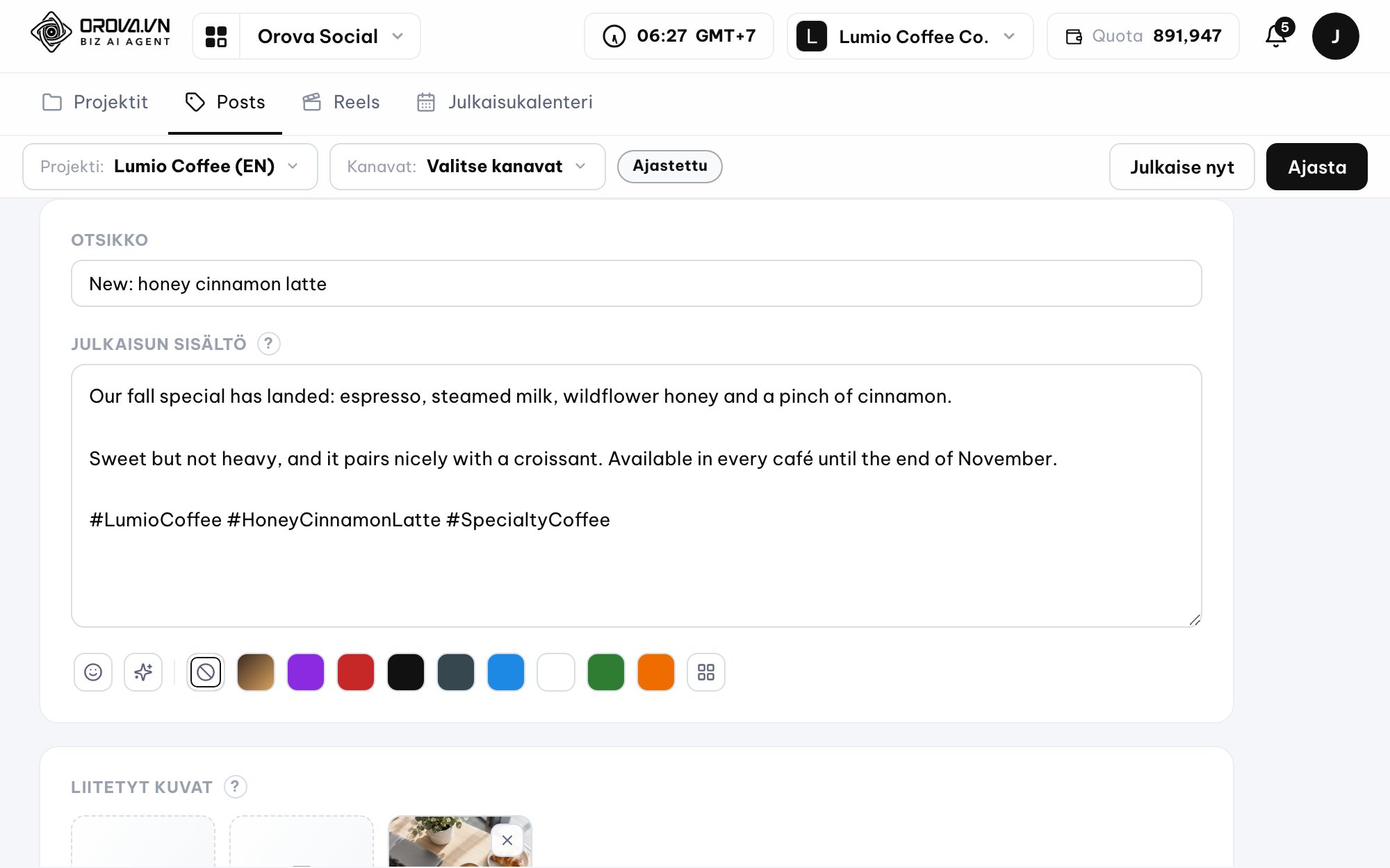 Multi-channel post composer in Orova Social