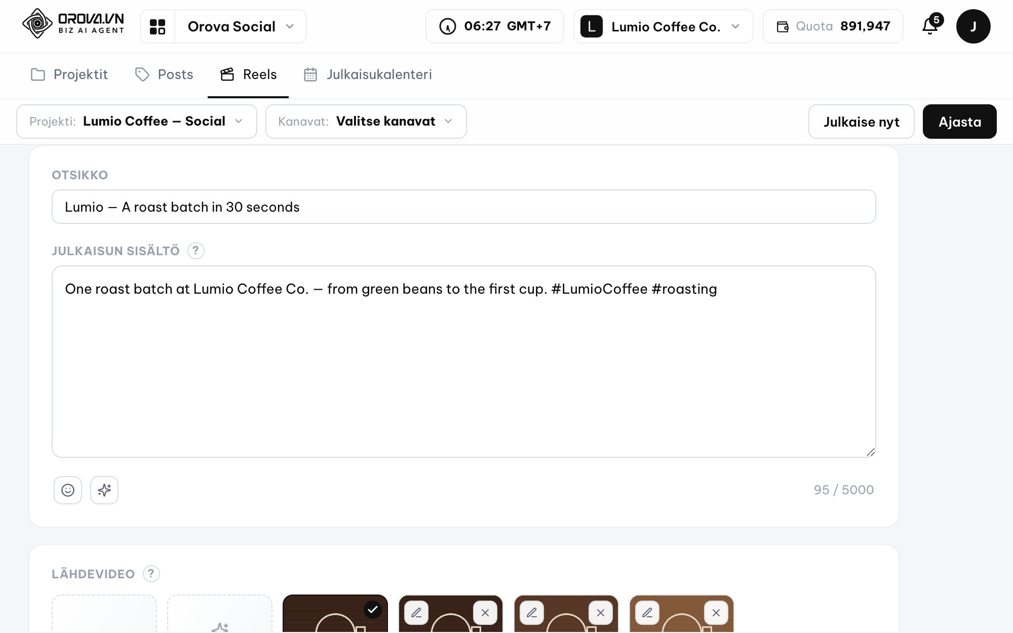 Short video clipping in Orova Social