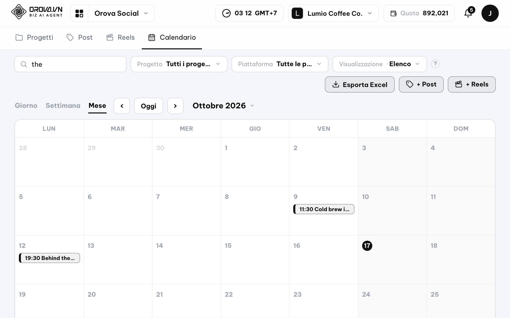 Publishing calendar in Orova Social