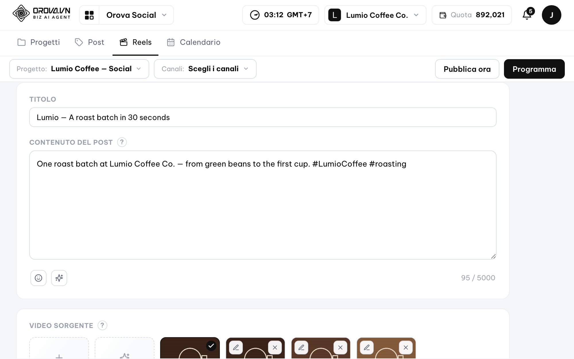 Short video clipping in Orova Social