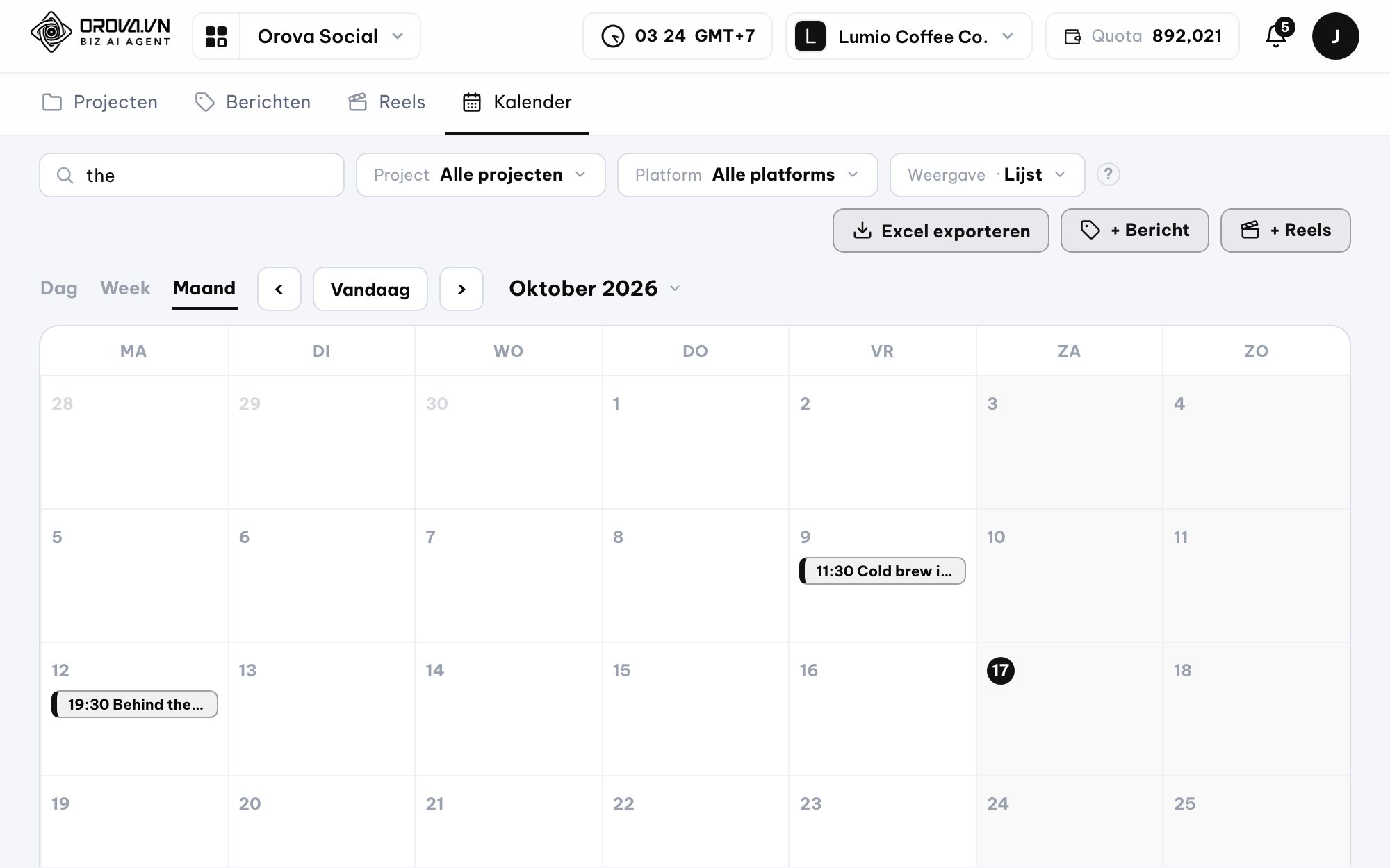 Publishing calendar in Orova Social