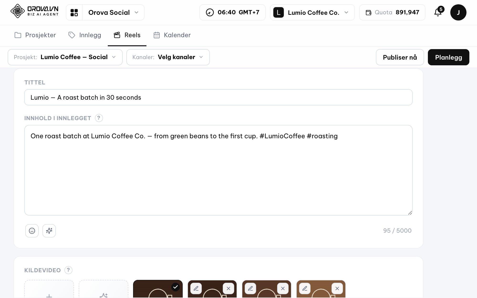 Short video clipping in Orova Social