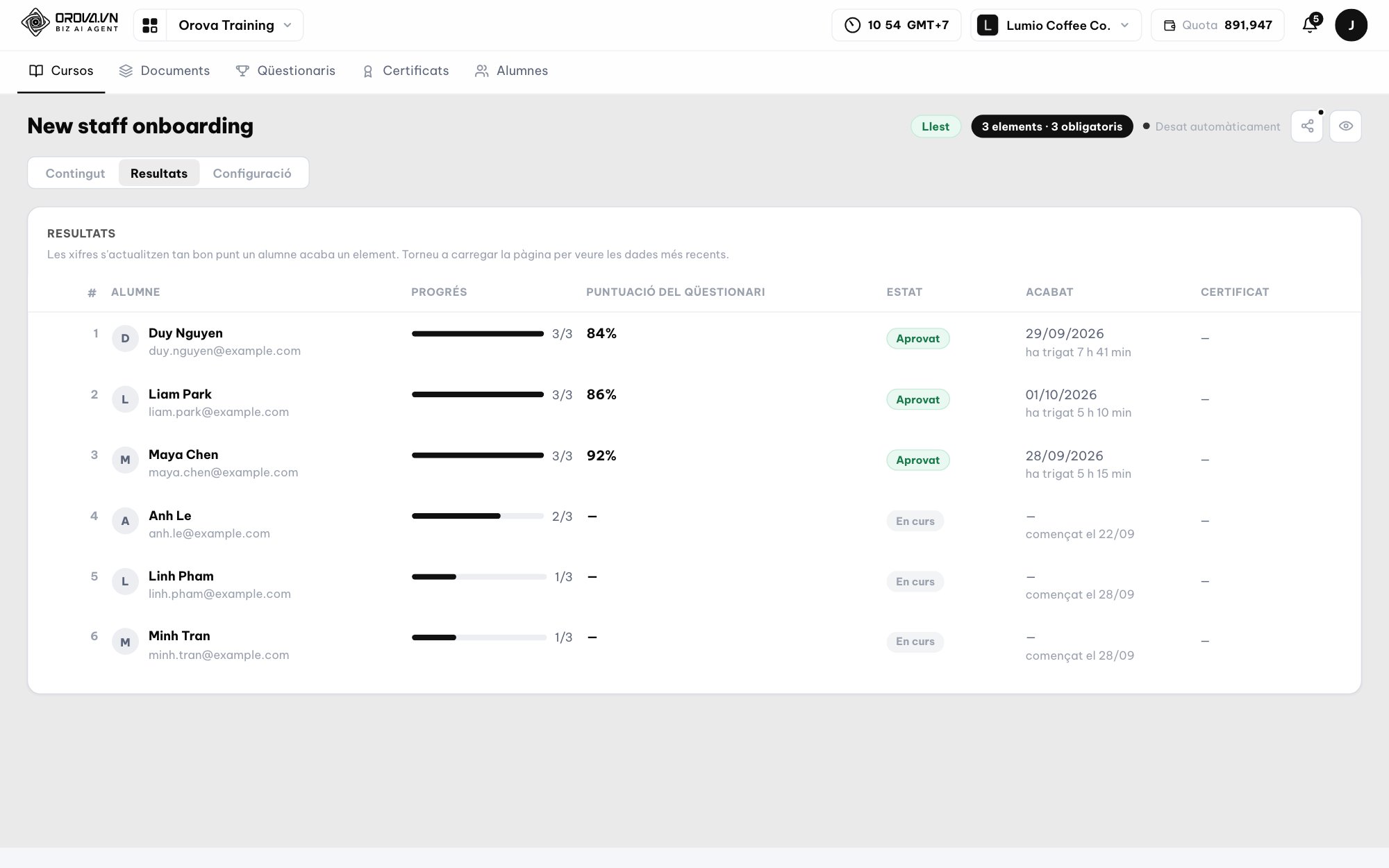Orova Training — Assigneu i seguiu el progrés