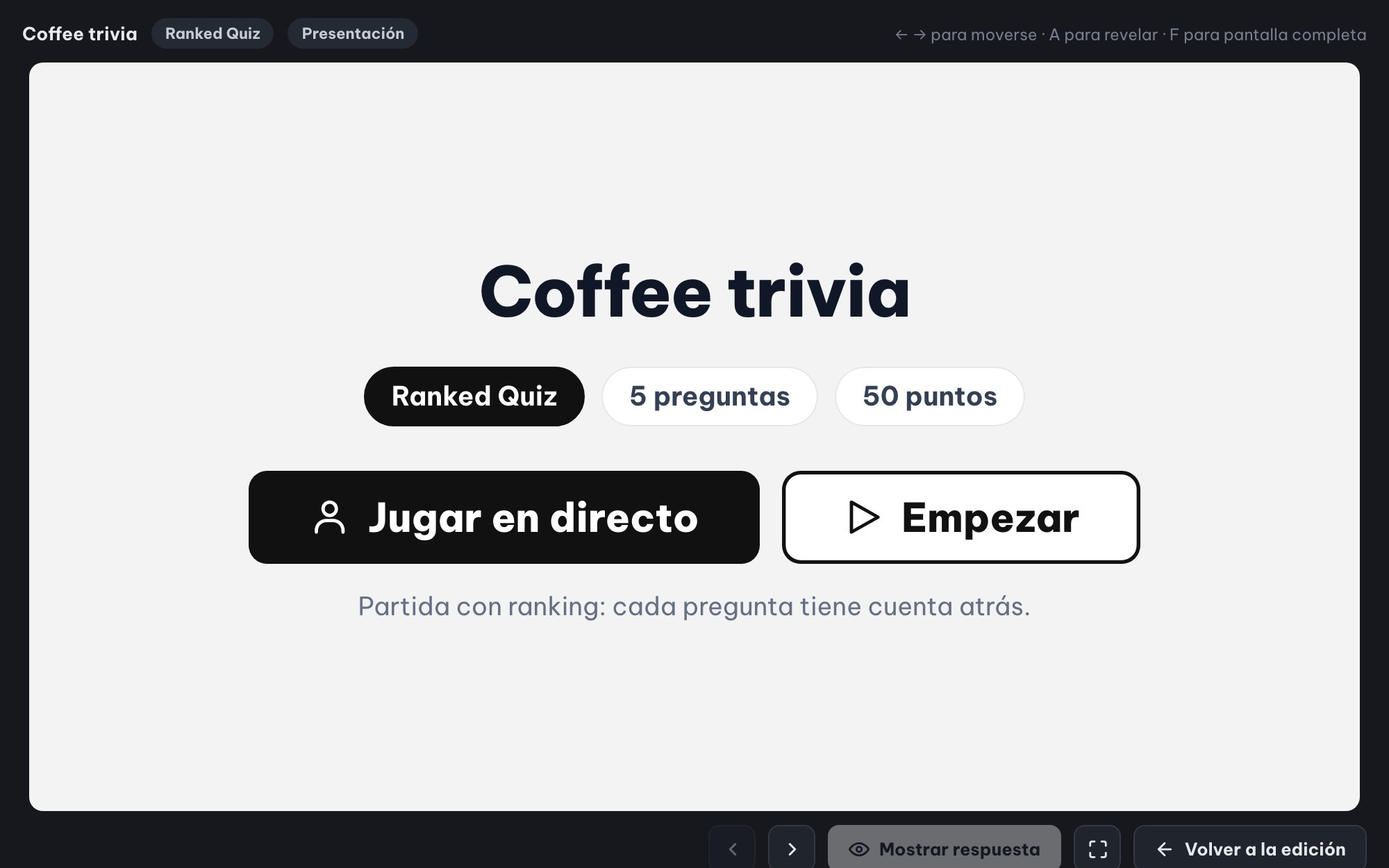 Quiz en vivo para toda la sala (Ranked Mode)