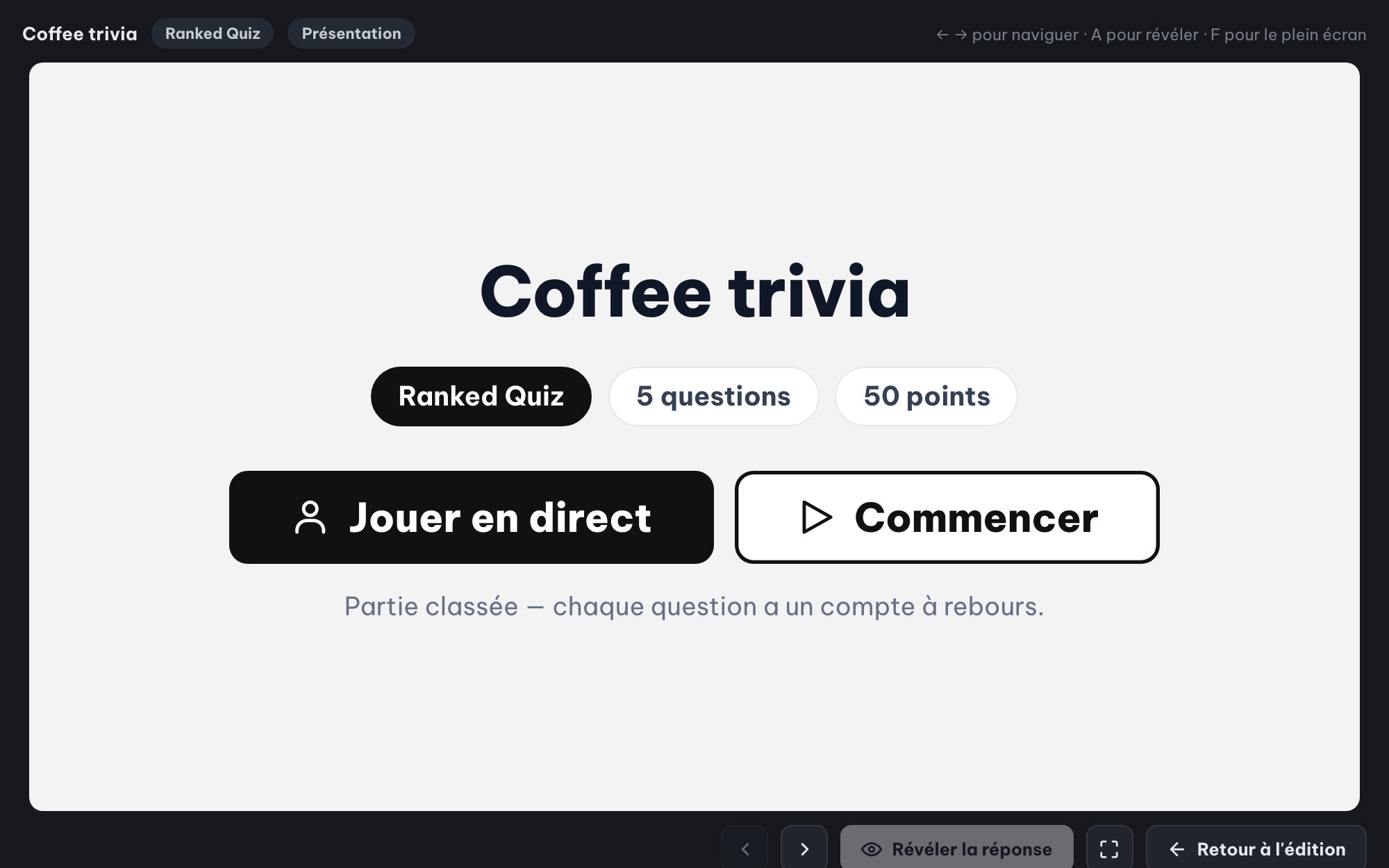 Quiz en direct pour toute la salle (Ranked Mode)