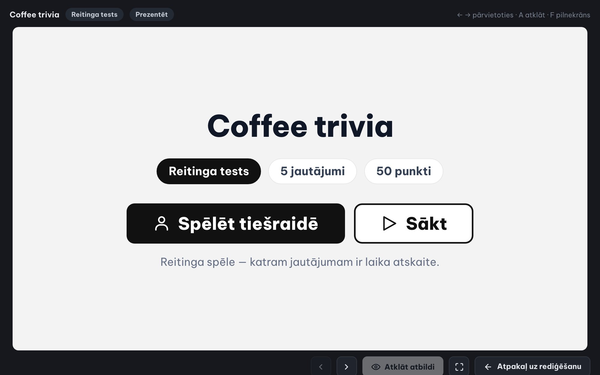 Tiešraides viktorīnas visai zālei (Ranked Mode)
