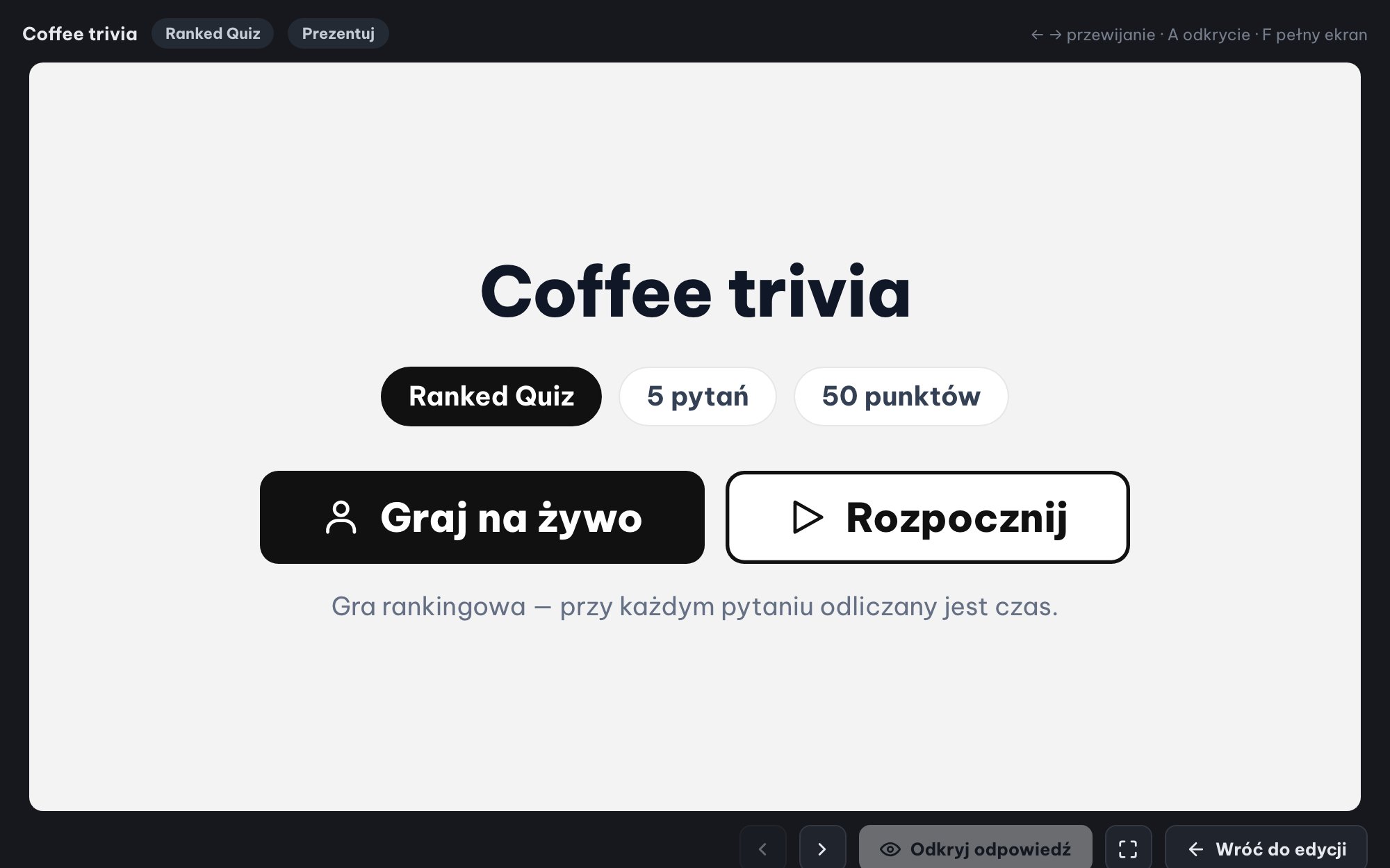 Quizy na żywo dla całej sali (Ranked Mode)