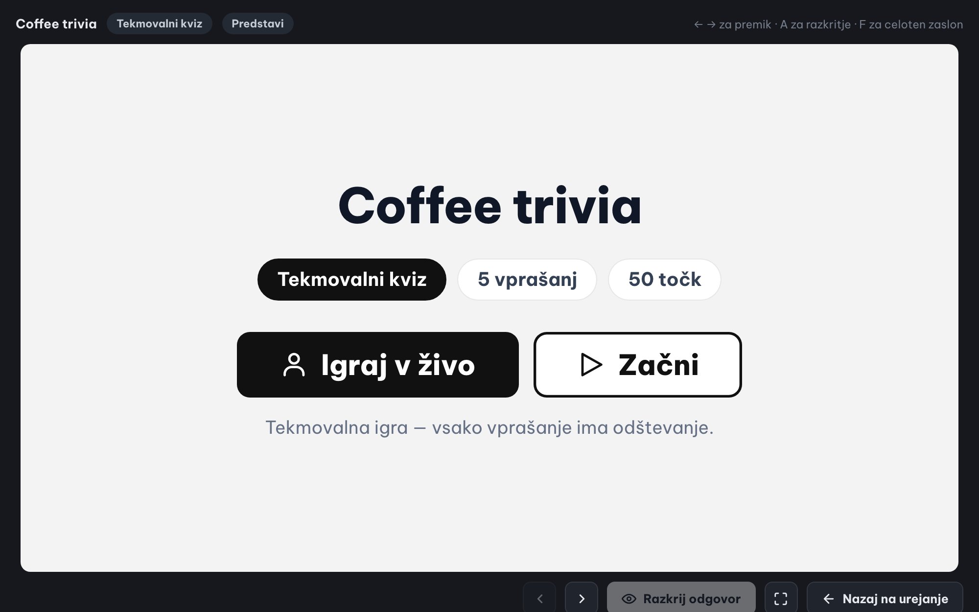 Kvizi v živo za vso dvorano (Ranked Mode)