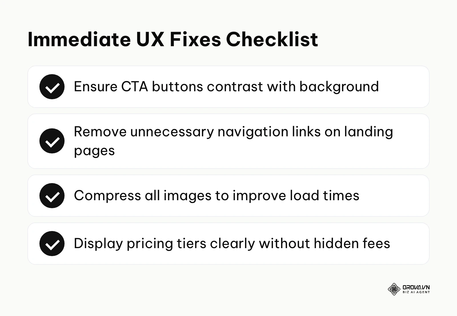 Checklist of essential UX fixes to implement immediately on your website.
