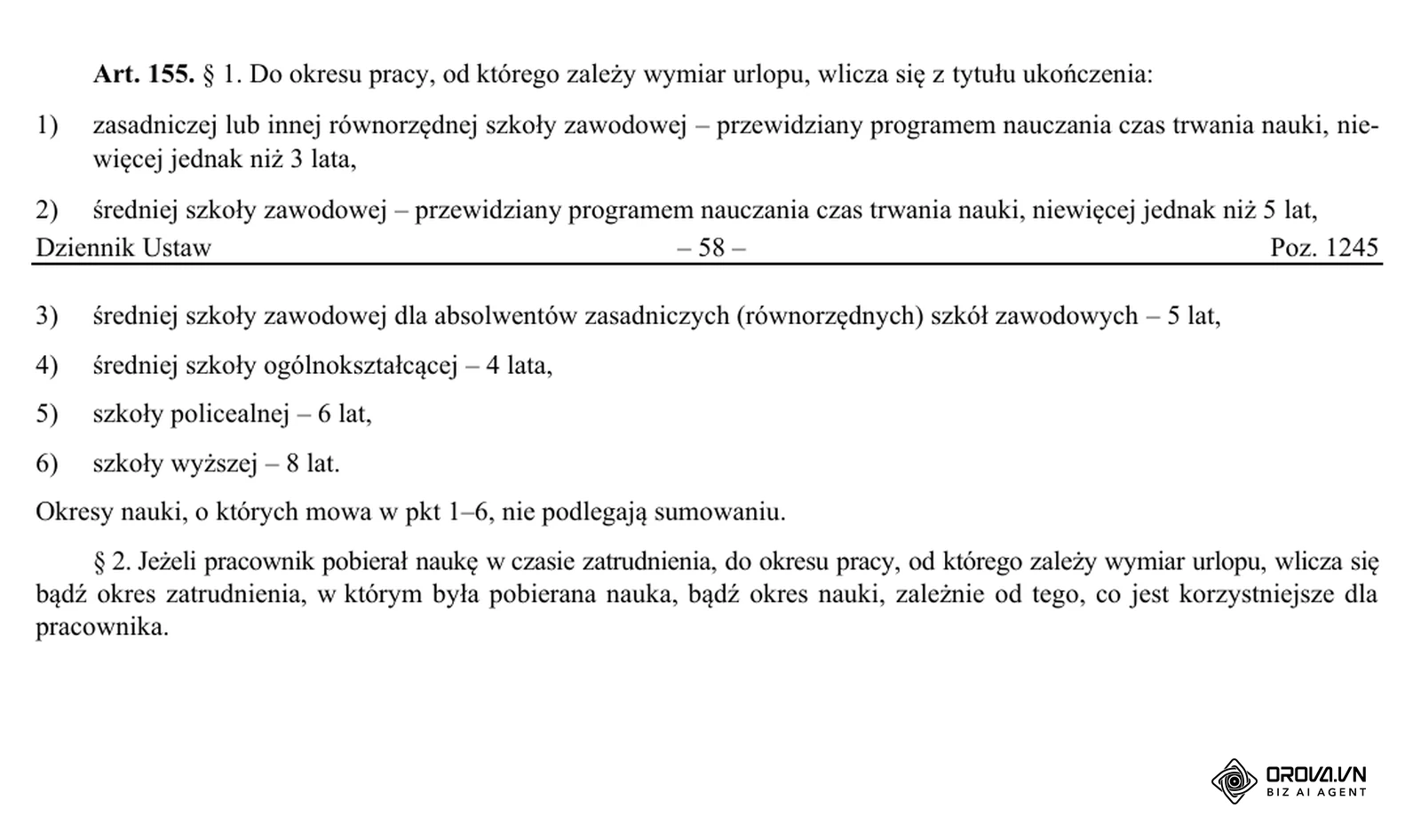 Art. 155 Kodeksu pracy: lata nauki wliczane do okresu pracy, od którego zależy wymiar urlopu