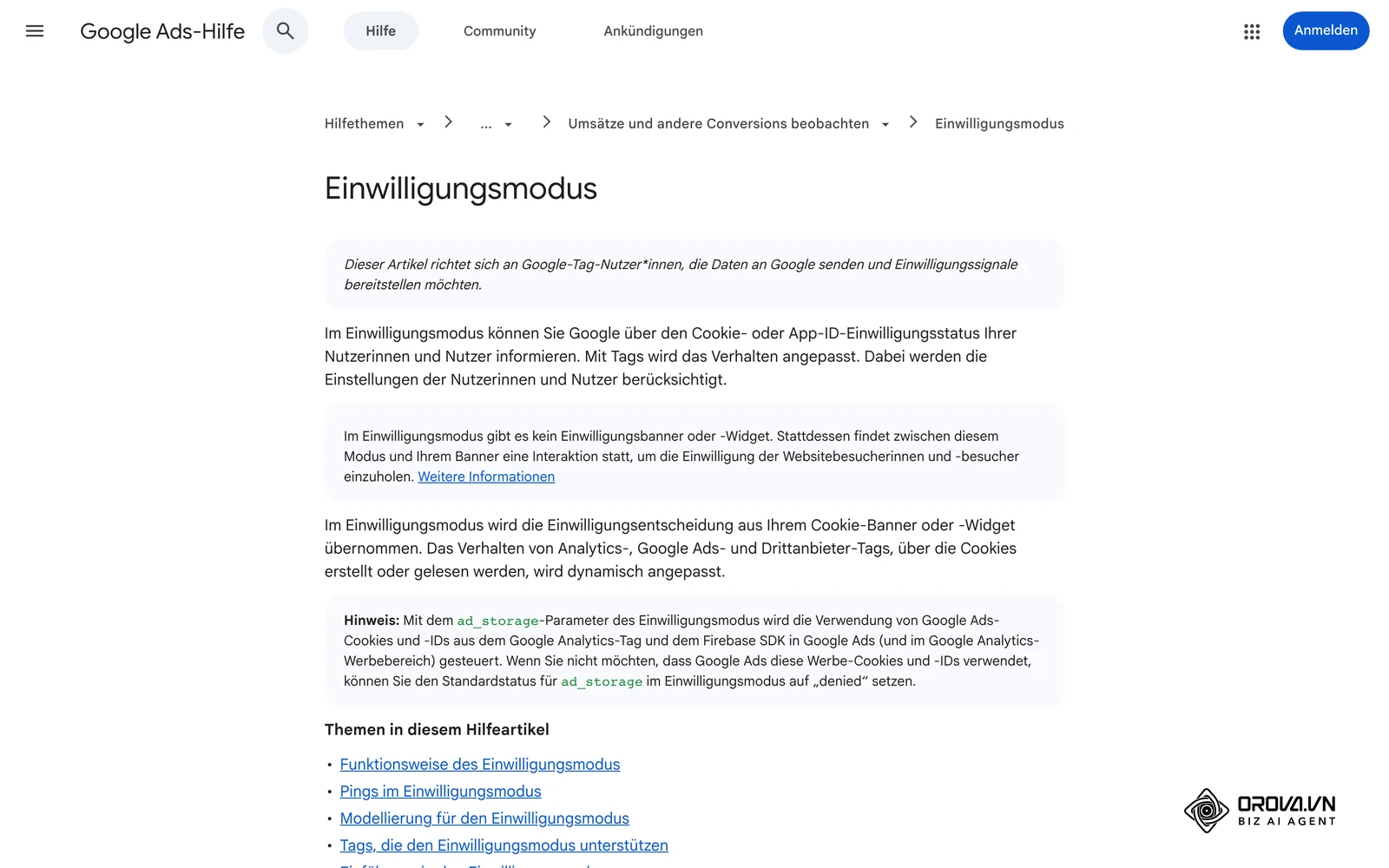 Google Ads-Hilfe zum Einwilligungsmodus: einfache und erweiterte Implementierung.